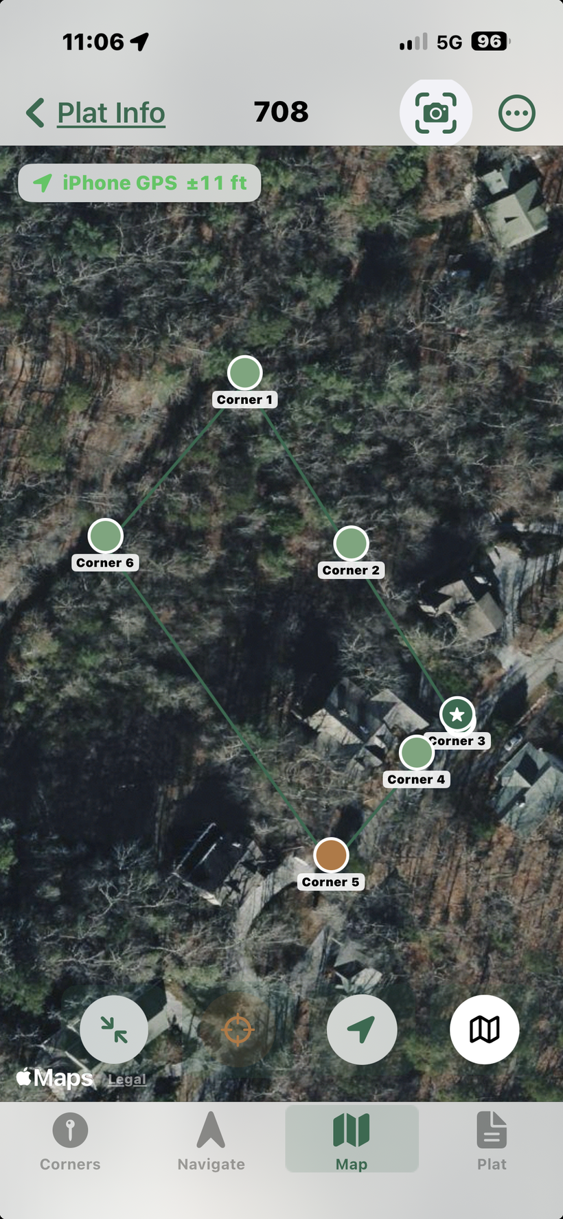 Map tab showing plat boundary overlay on satellite view